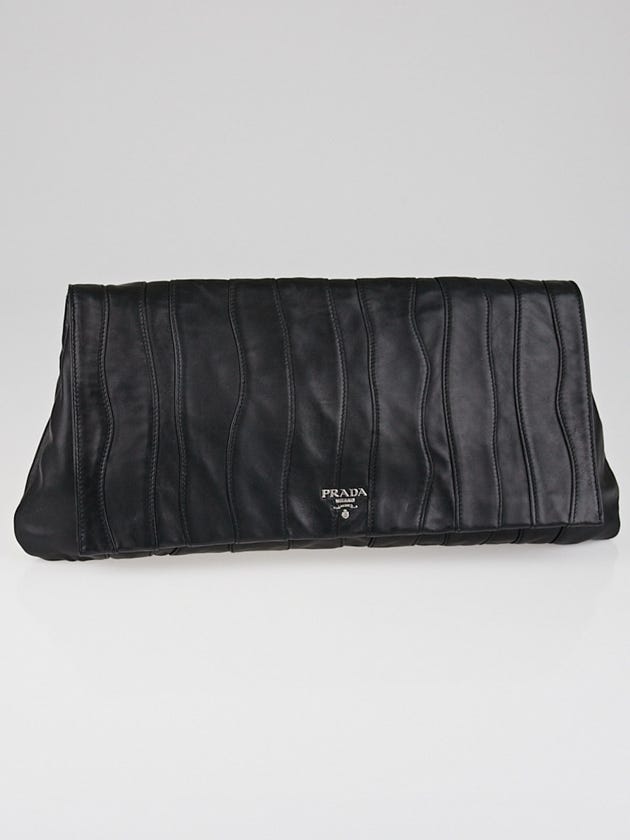 Prada Black Nappa Stripes Leather Large Clutch Bag