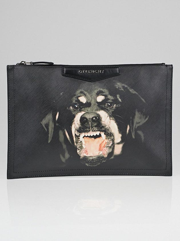 Givenchy Black Coated Canvas Rottweiler Antigona Zip Pouch Bag