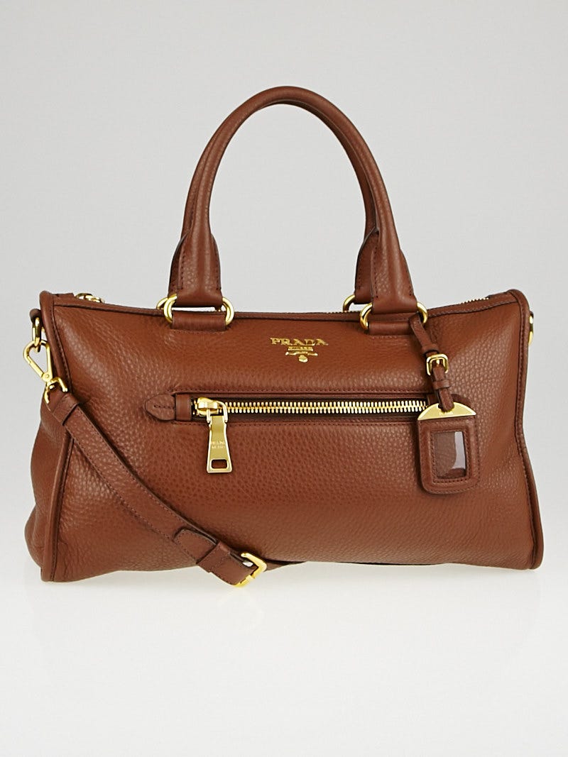 Prada Brown Cervo Leather Zip East/West Top Handle Bag