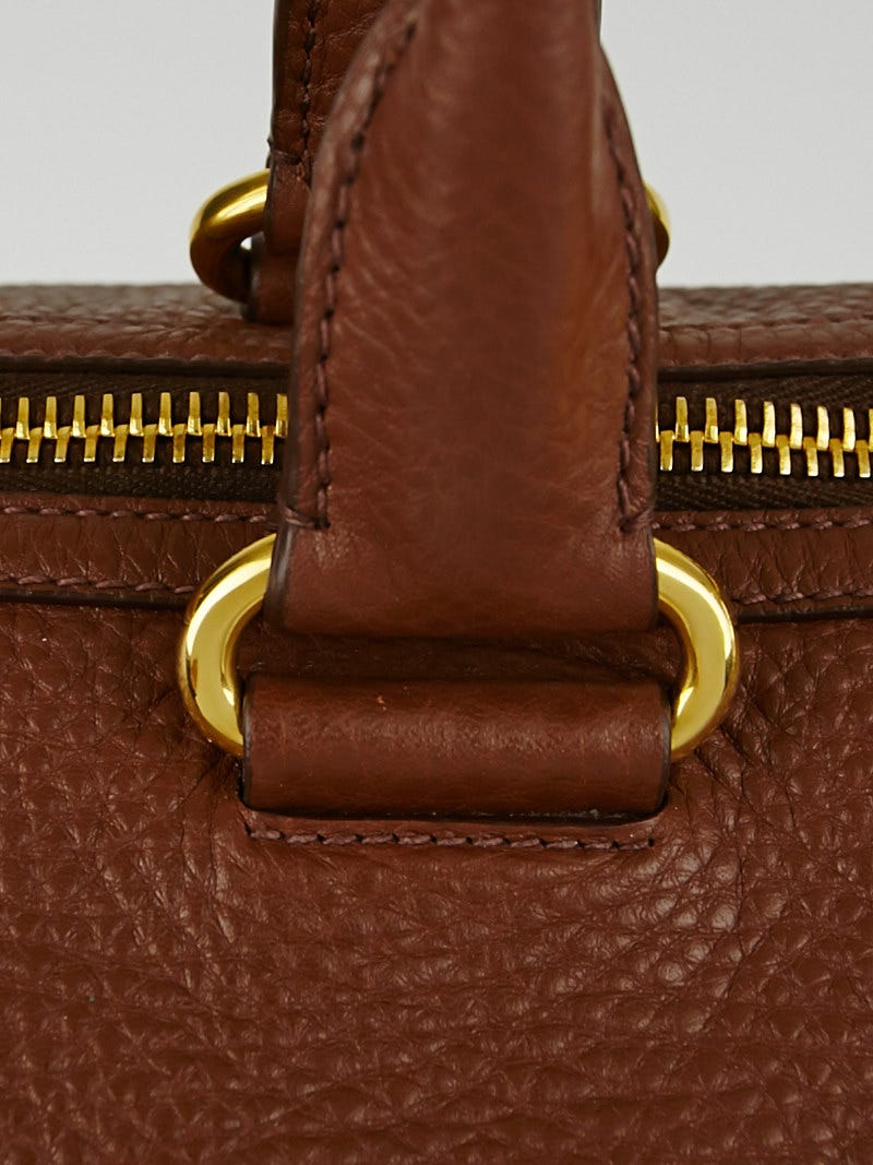 Prada Brown Cervo Leather Zip East/West Top Handle Bag BL0639