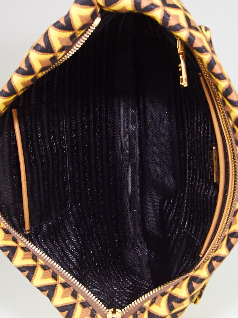 Prada Yellow/Black/Brown Tessuto Jacquard Diamond Fabric