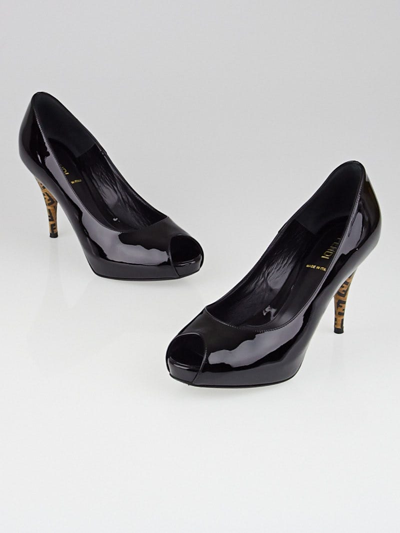 Fendi Black Patent Leather Open Toe Superstar Pumps Size 7 37.5