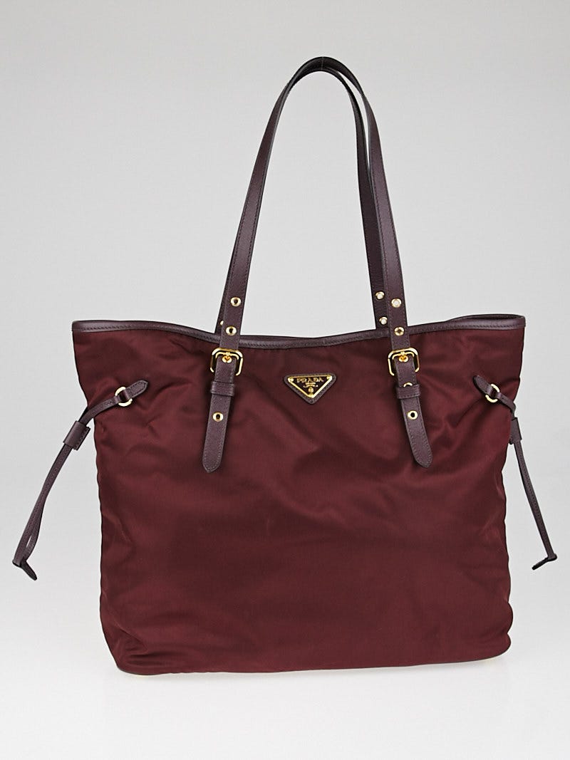 Prada Burgundy Tessuto Nylon and Saffiano Leather Tote Bag