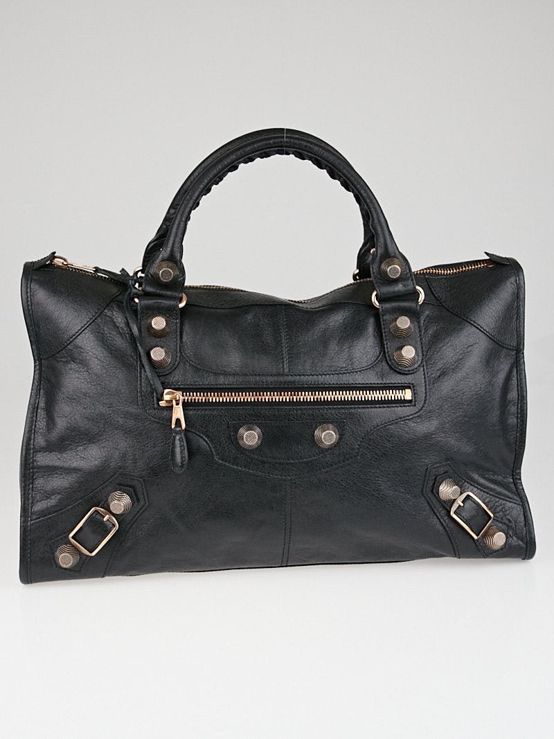 Balenciaga Black Lambskin Leather Giant 21 Rose Gold Work Bag
