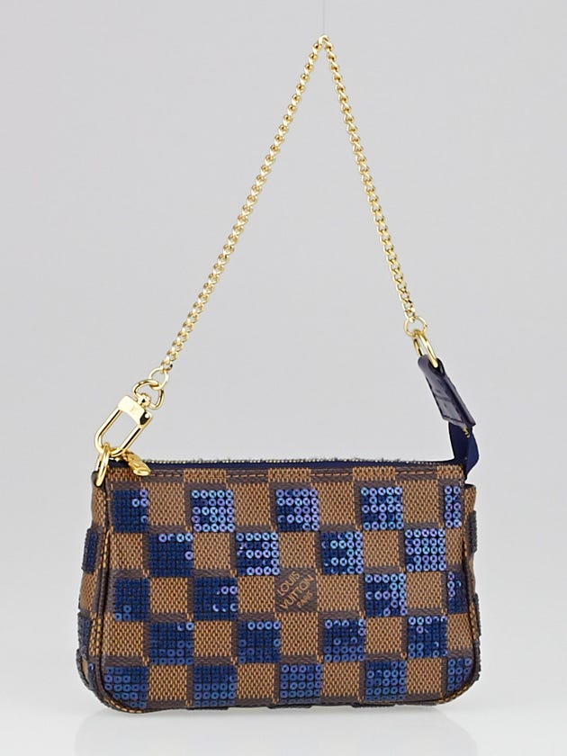 Louis Vuitton Limited Edition Blue Damier Paillettes Mini Accessories Pochette Bag 
