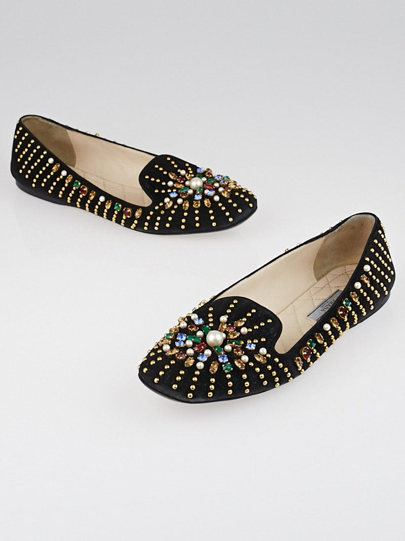 Prada Black Suede Studded Loafer Flats Size 8.5 39 Yoogi s Closet