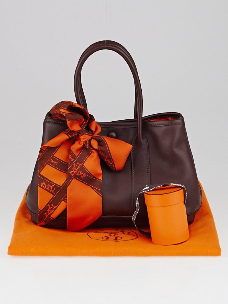 Hermes Chocolate Swift Leather and Bolduc Twilly Garden Party TTPM