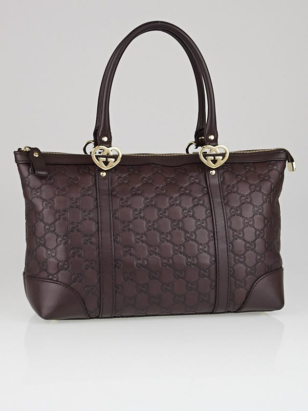 Gucci Ebony Guccissima Leather Lovely Heart Interlocking G Tote Bag