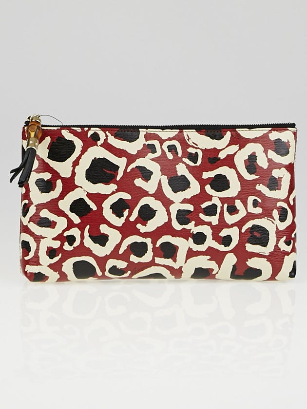Gucci Red Leopard Print Leather Cosmetic Pouch and Clutch Bag - Yoogi's  Closet