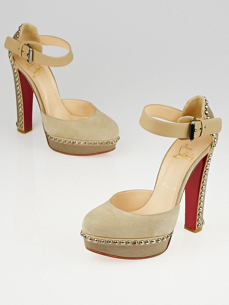 Christian Louboutin Beige Suede and Canvas Luxura Platform