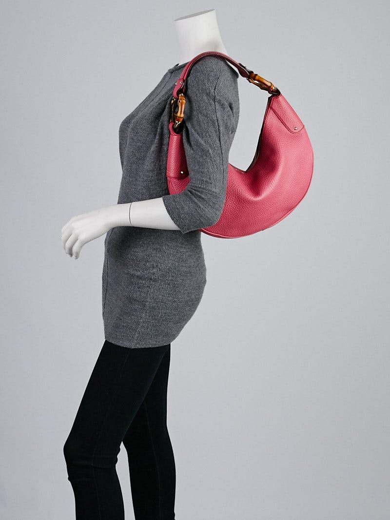 Gucci Pink Pebbled Leather Bamboo Ring Medium Hobo Bag