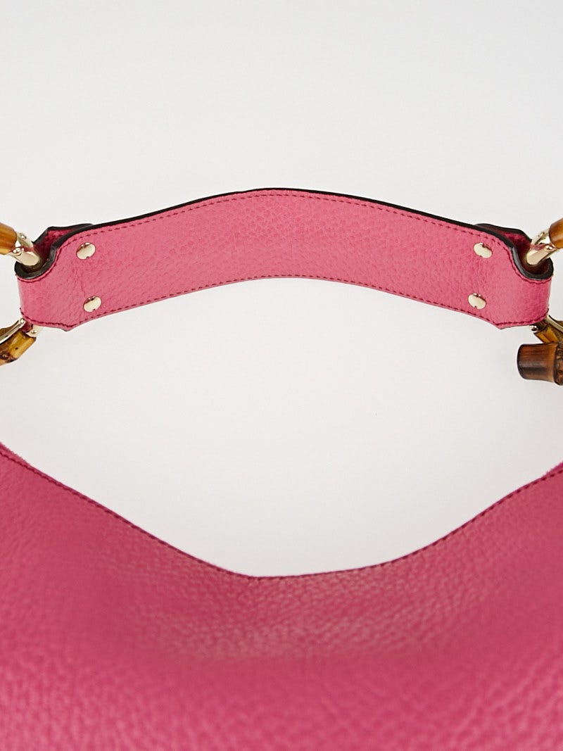 Gucci Pink Pebbled Leather Bamboo Ring Medium Hobo Bag