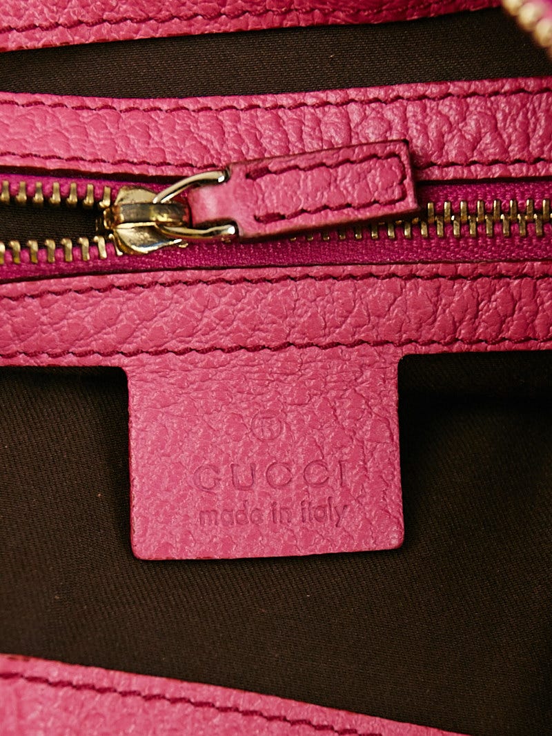 Gucci Pink Pebbled Leather Bamboo Ring Medium Hobo Bag