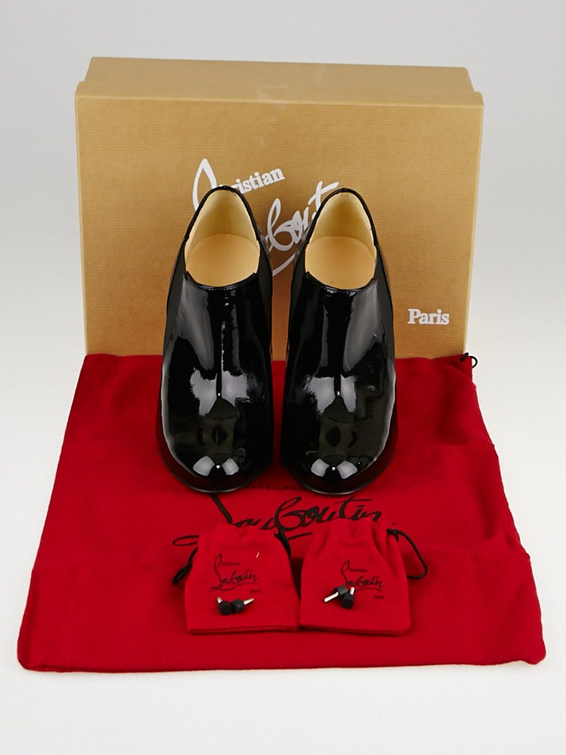 【人気沸騰】 Black Louboutin Christian Patent Ankle 85 Lastoto Leather 靴