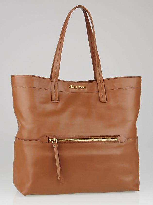 Miu Miu Nocciolo Vitello Soft Calf Leather Shopping Tote Bag RR1820 
