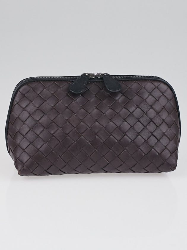 Bottega Veneta Ebano/Black Intrecciato Woven Nappa Leather Cosmetic Case