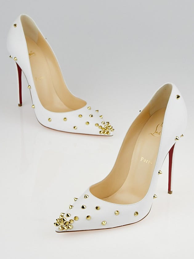 Christian Louboutin White Leather and Gold Degraspike 120 Pumps Size 9/39.5