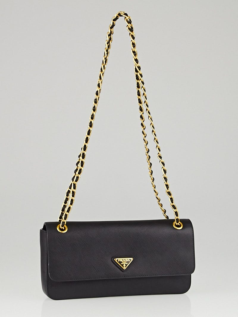 Prada Black Saffiano Lux Leather Small Flap Bag Yoogi s Closet