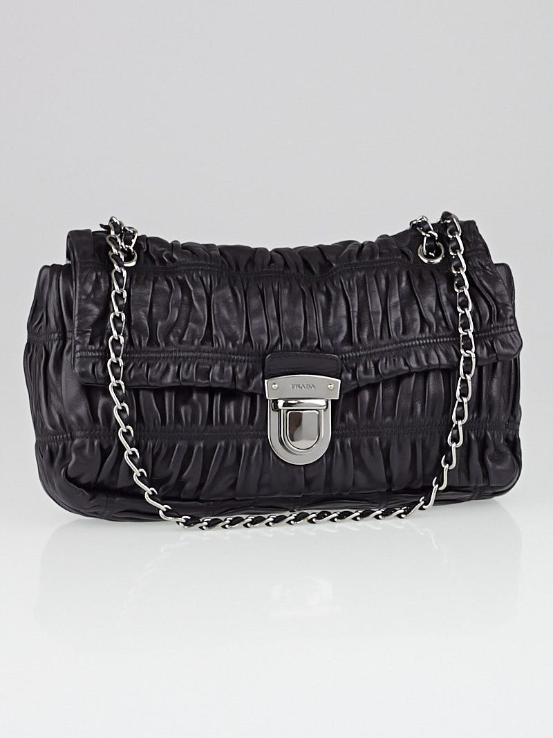 Prada Black Nappa Gaufre Leather Chain Flap Bag BR4553 Yoogi s