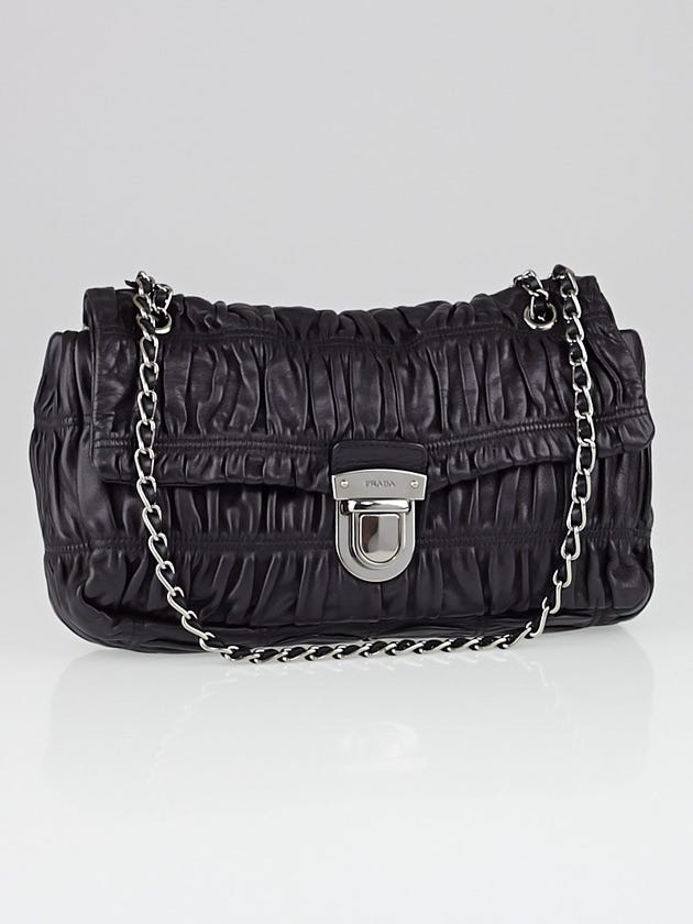 Prada Black Nappa Gaufre Leather Chain Flap Bag BR4553 