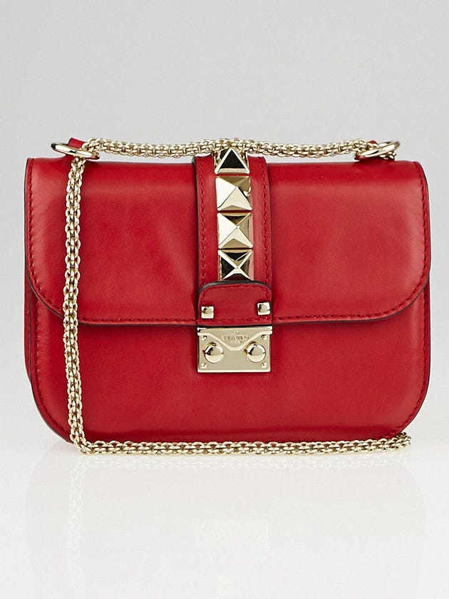 Valentino Red Leather Rockstud Glam Lock Flap Bag