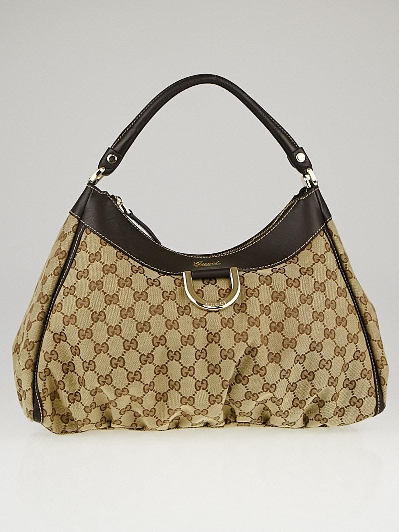 Gucci Beige/Gold GG Canvas and Leather Large D Ring Shoulder Bag