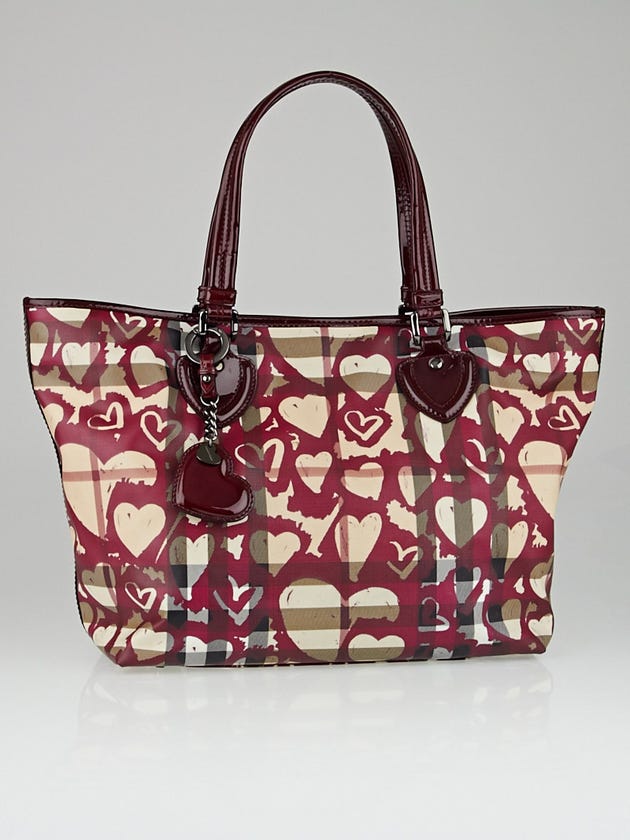 Burberry Berry Patent Leather Painted Heart Supernova Coated Canvas Nickie Tote Bag