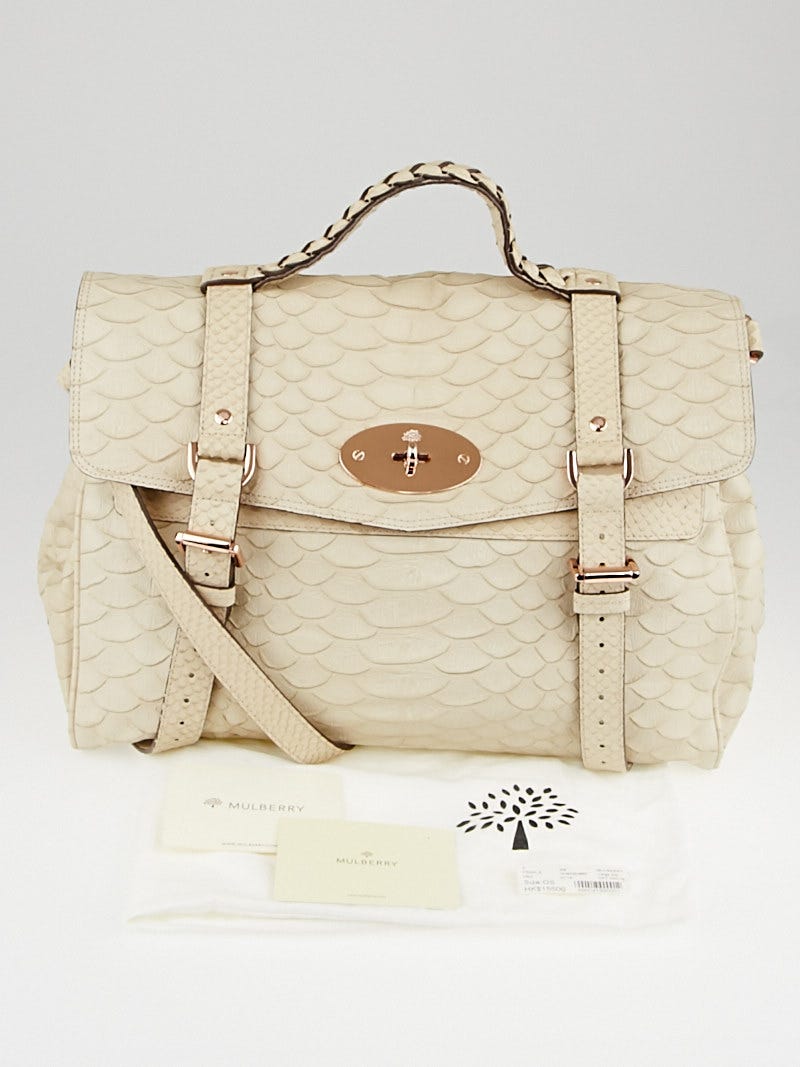 Mulberry Beige Silky Snake Print Leather Oversized Alexa Bag