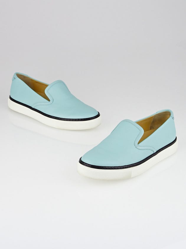 Hermes Blue Atoll Epsom Leather Kick Slip-On Sneakers Size 7.5/38