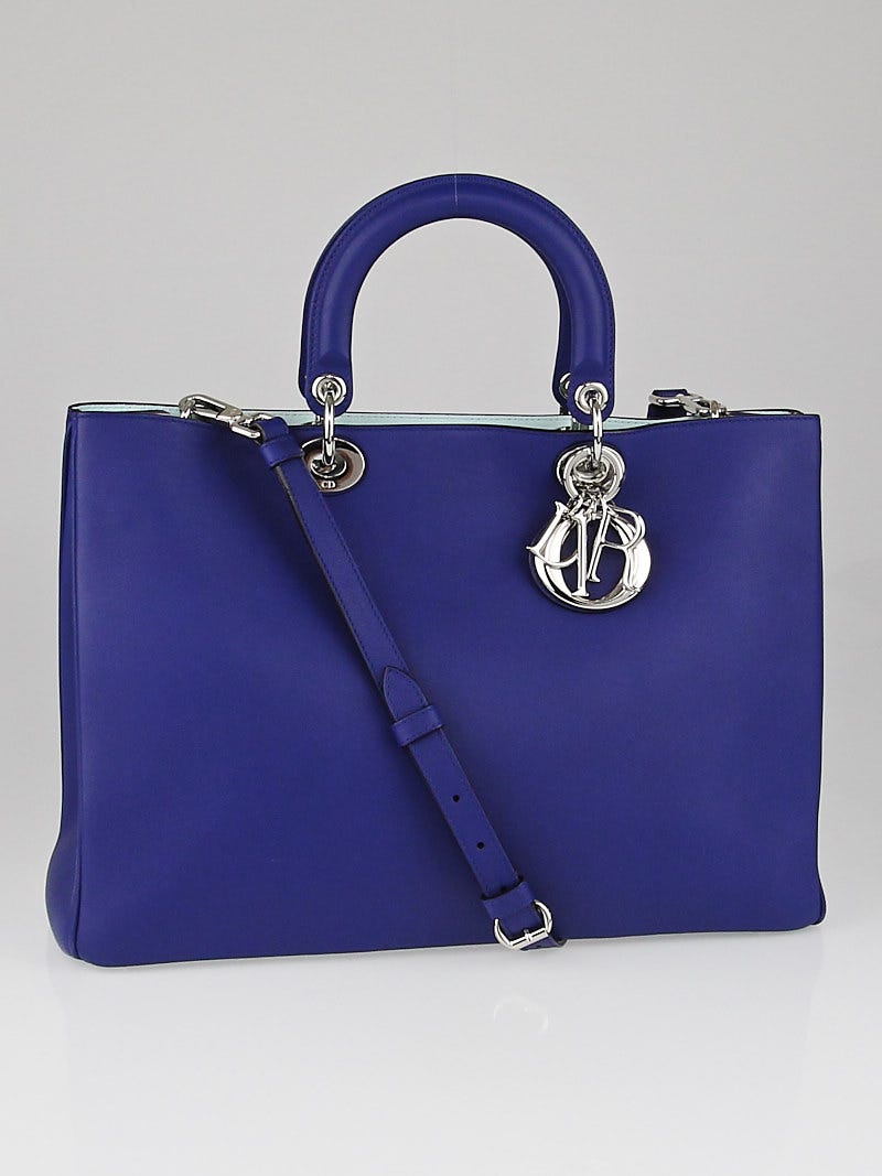 Christian Dior Dark Blue Satin-Finish Calfskin Leather Large Diorissimo Tote Bag