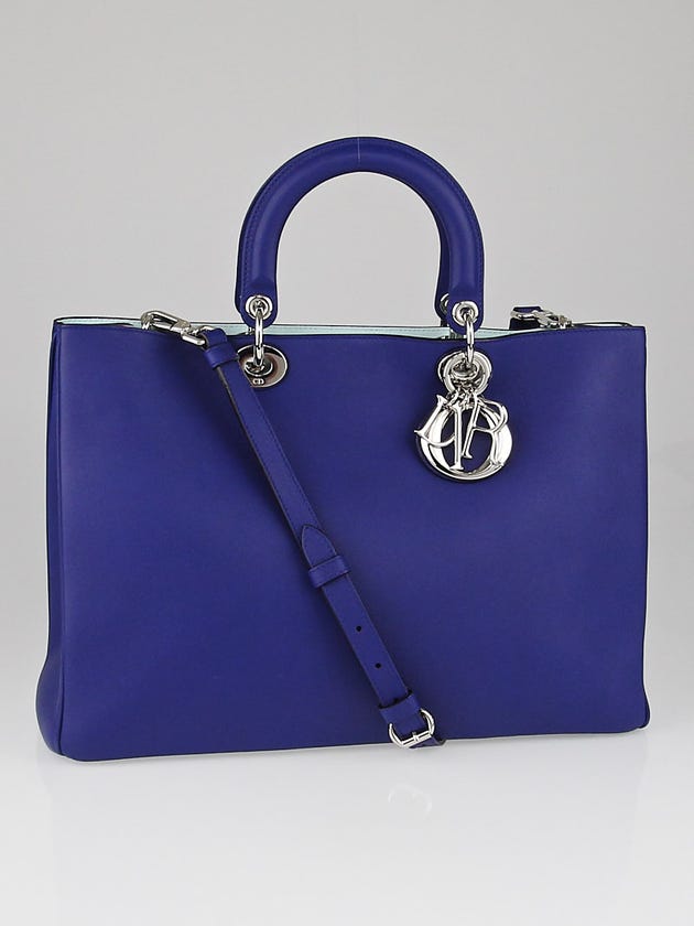Christian Dior Dark Blue Satin-Finish Calfskin Leather Large Diorissimo Tote Bag