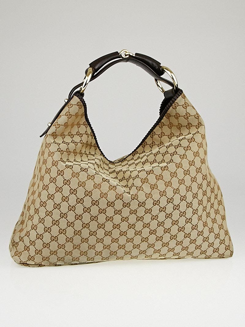 Gucci Beige Ebony GG Canvas Large Horsebit Hobo Bag Yoogi s Closet