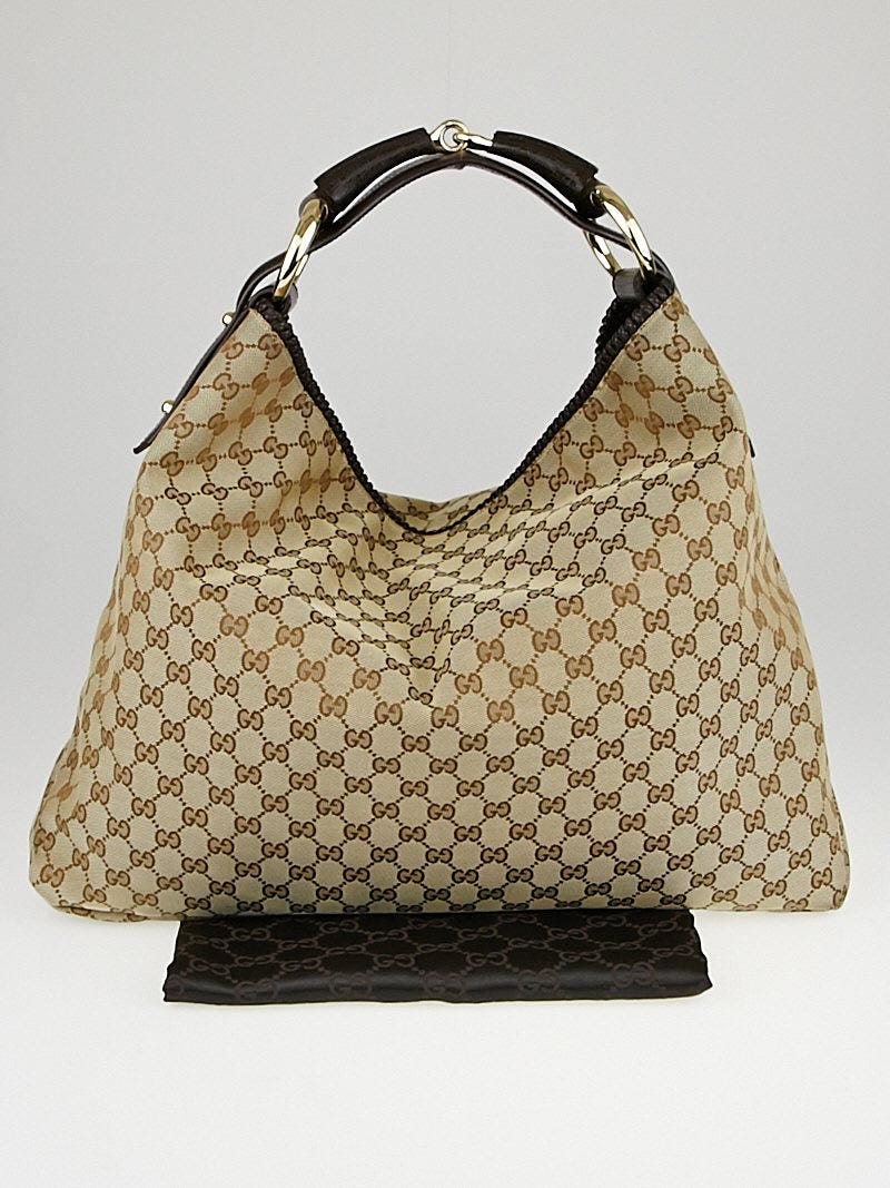 Gucci Beige Ebony GG Canvas Large Horsebit Hobo Bag Yoogi s Closet