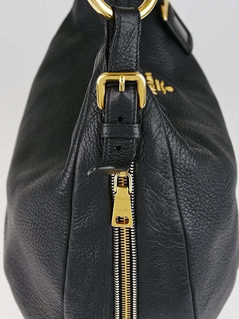 Prada Black Cervo Lux Leather Hobo Bag BR4239 | Yoogi's Closet