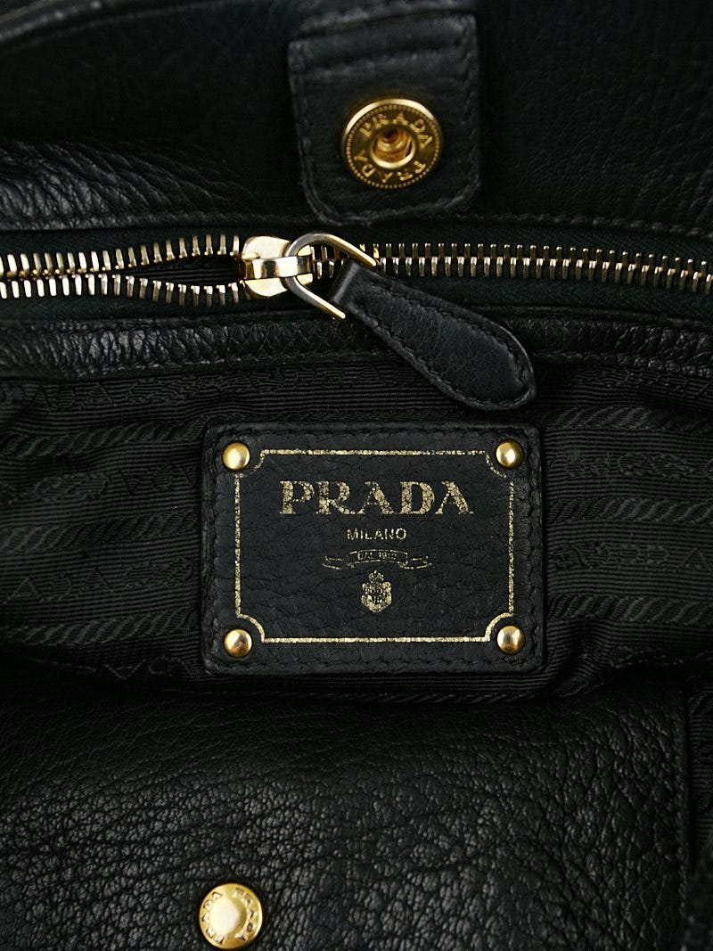 Prada Black Cervo Lux Leather Hobo Bag BR4239 | Yoogi's Closet Prada Black Cervo Lux Leather Hobo Bag BR4239 | Yoogi's Closet