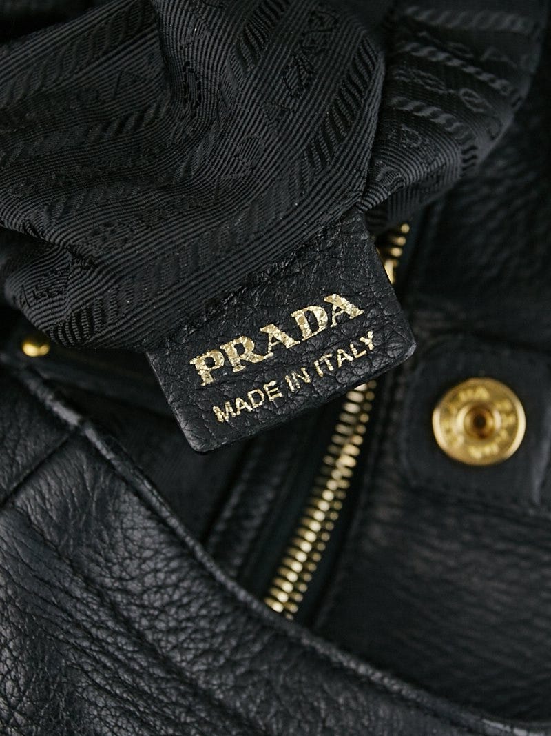 Prada Black Cervo Lux Leather Hobo Bag BR4239 | Yoogi's Closet Prada Black Cervo Lux Leather Hobo Bag BR4239 | Yoogi's Closet