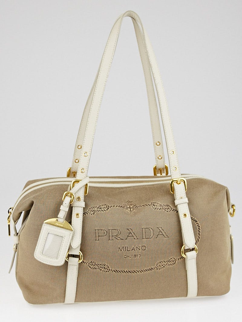 Prada Corda/Talco Logo Jacquard Canvas Bauletto Bag BL0600