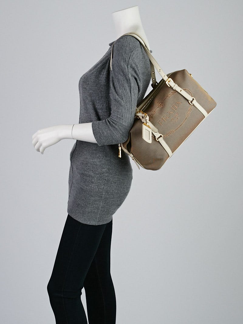 Prada Corda/Talco Logo Jacquard Canvas Bauletto Bag BL0600