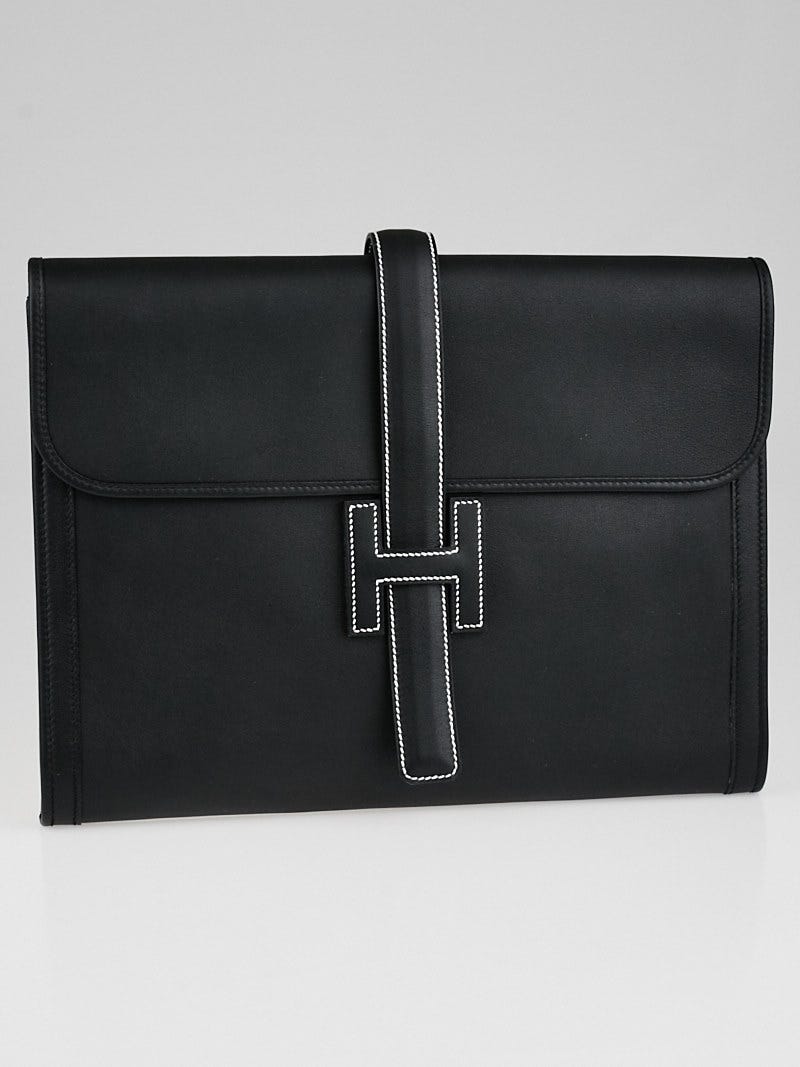 Hermes Black Swift Leather Jige GM Briefcase Bag Yoogi s Closet
