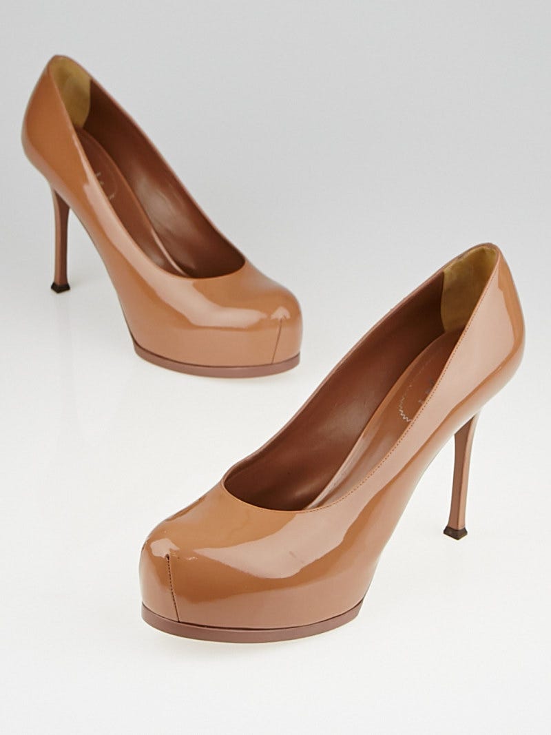 Yves Saint Laurent Nude Patent Leather Tribtoo 80 Pumps Size 11.5