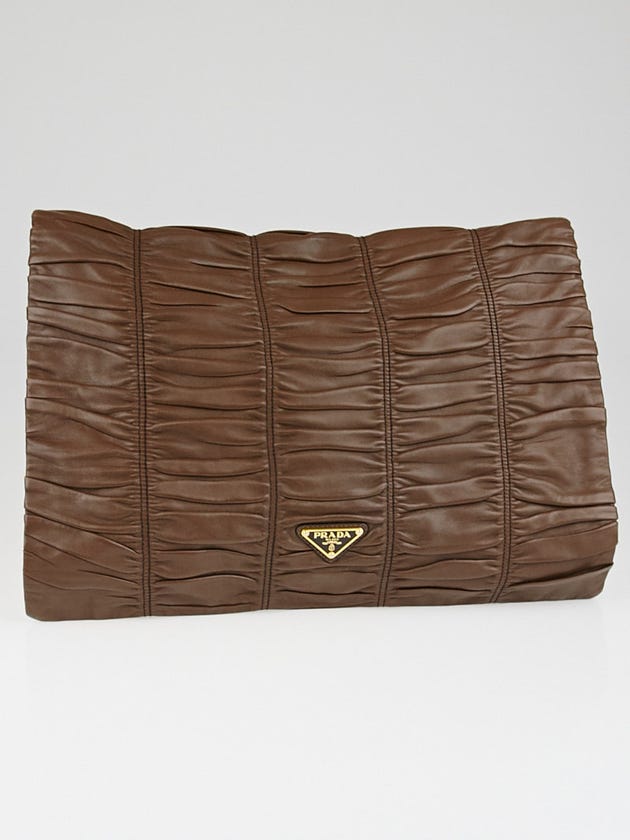 Prada Brown Nappa Gaufre Leather Giant Clutch Bag