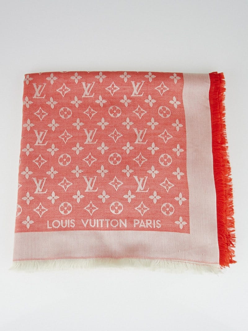 Louis Vuitton Chili Red Denim Silk/Wool Shawl Scarf - Yoogi's Closet