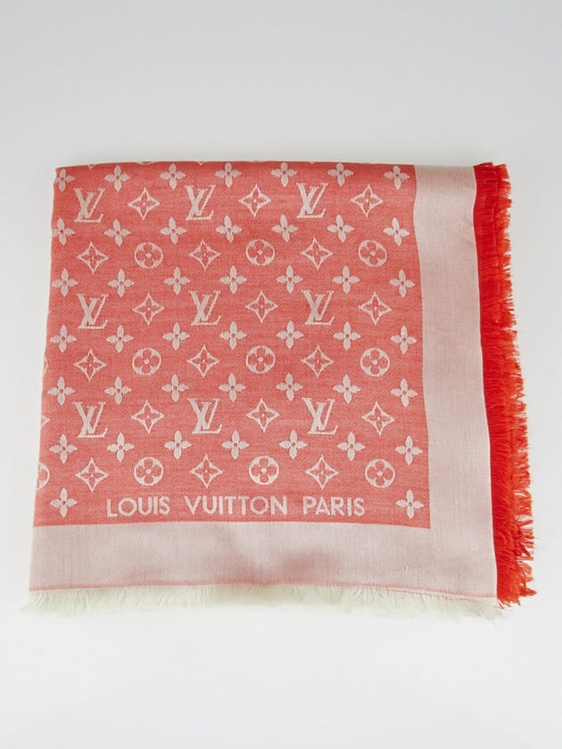 Louis Vuitton Chili Red Denim Silk/Wool Shawl Scarf