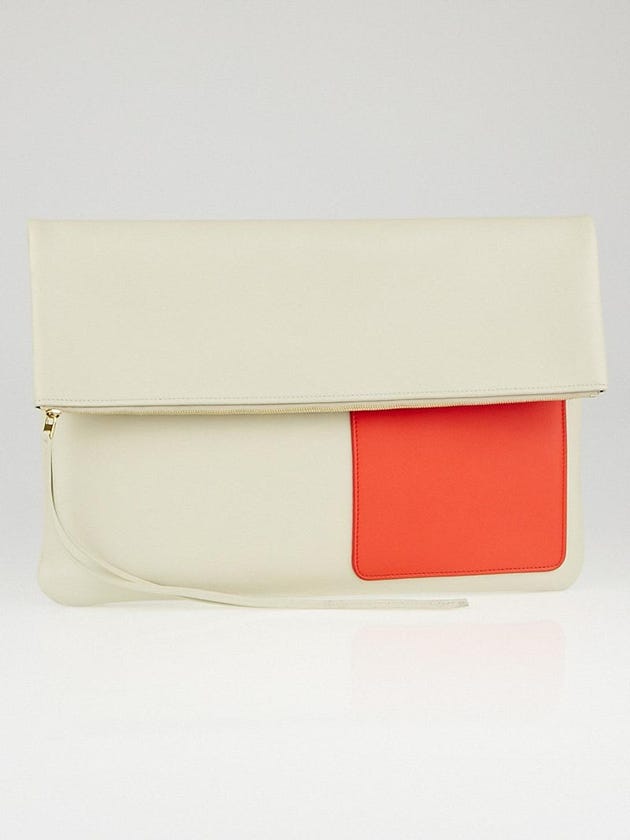 Celine Chalk/Orange Lambskin Leather Fold Over Clutch Bag