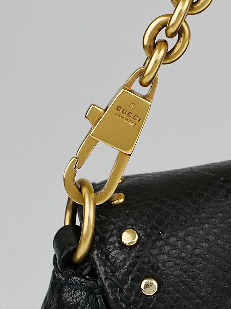 GUCCI バッグ Gucci Black Snakeskin Studded Horsebit Chain Clutch Bag