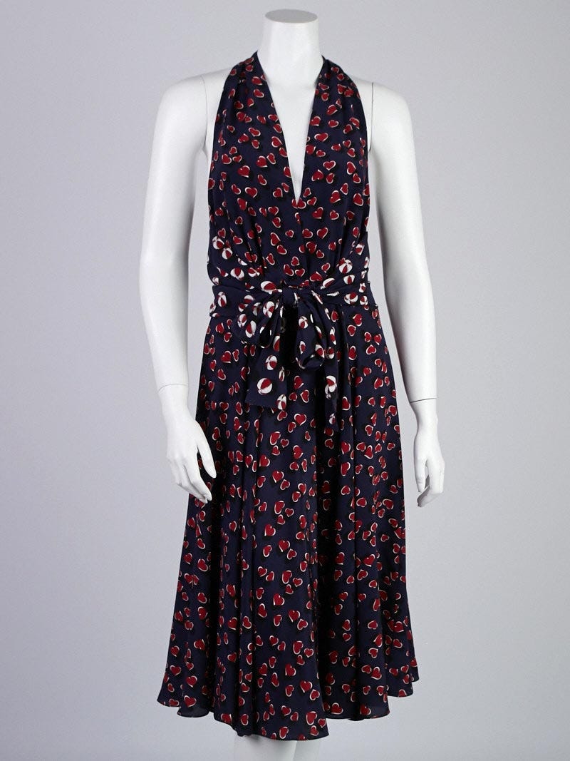 Gucci Navy Beach Ball Print Silk Halter Dress Size 10/44 | Yoogi's Closet