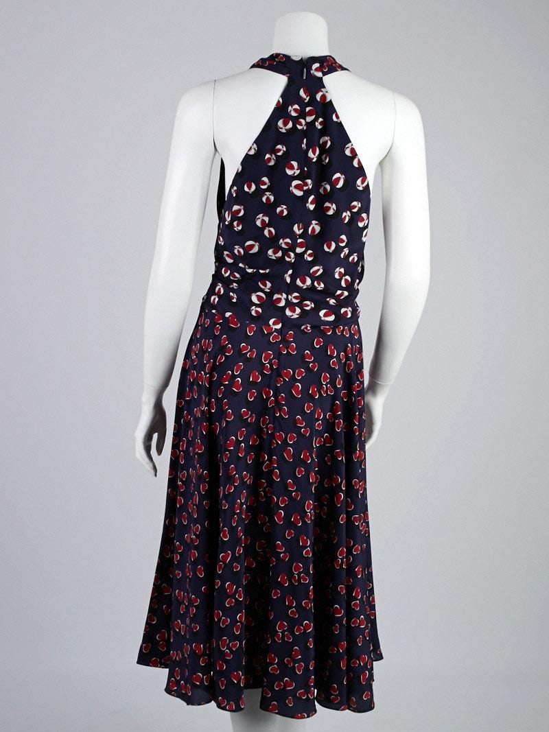 Gucci Navy Beach Ball Print Silk Halter Dress Size 10/44 - Yoogi's Closet