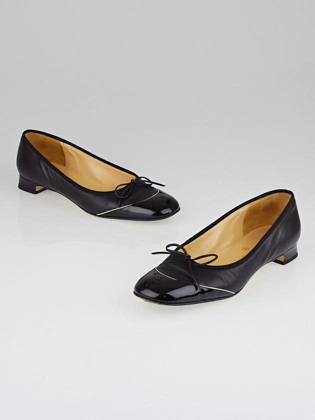 Chanel Black Leather/Patent Leather Cap Toe Ballet Flats Size 7/37.5