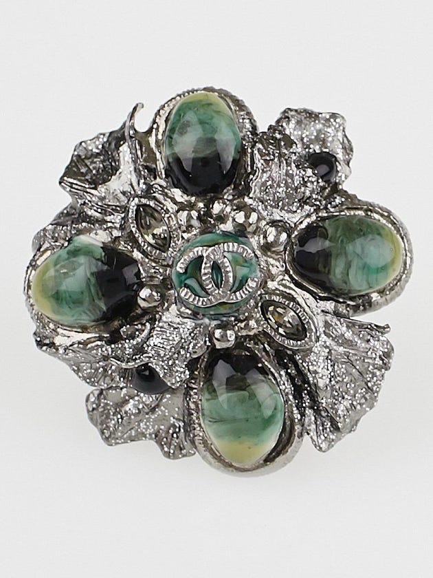 Chanel Metal and Green Enamel CC Ring Size 5
