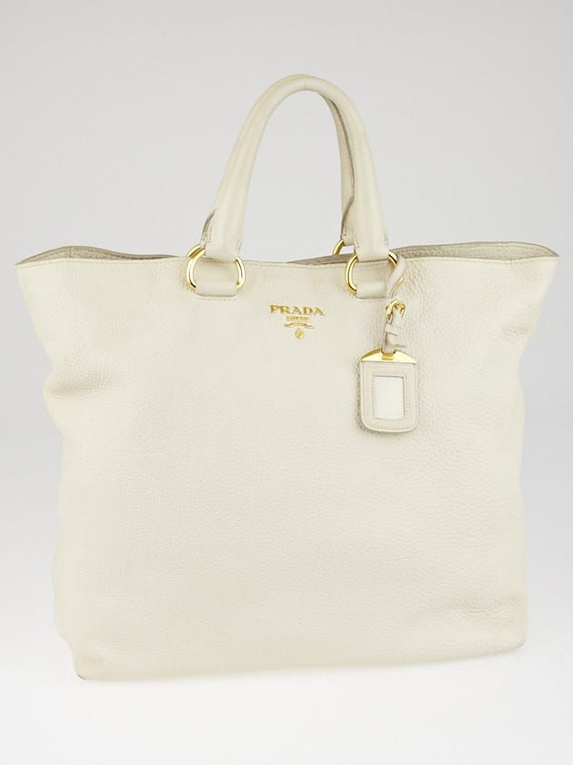 Prada White Vitello Daino Leather Large Shopping Tote Bag BN1713